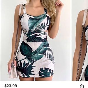 Thin Strap Tropical Print Casual Dress